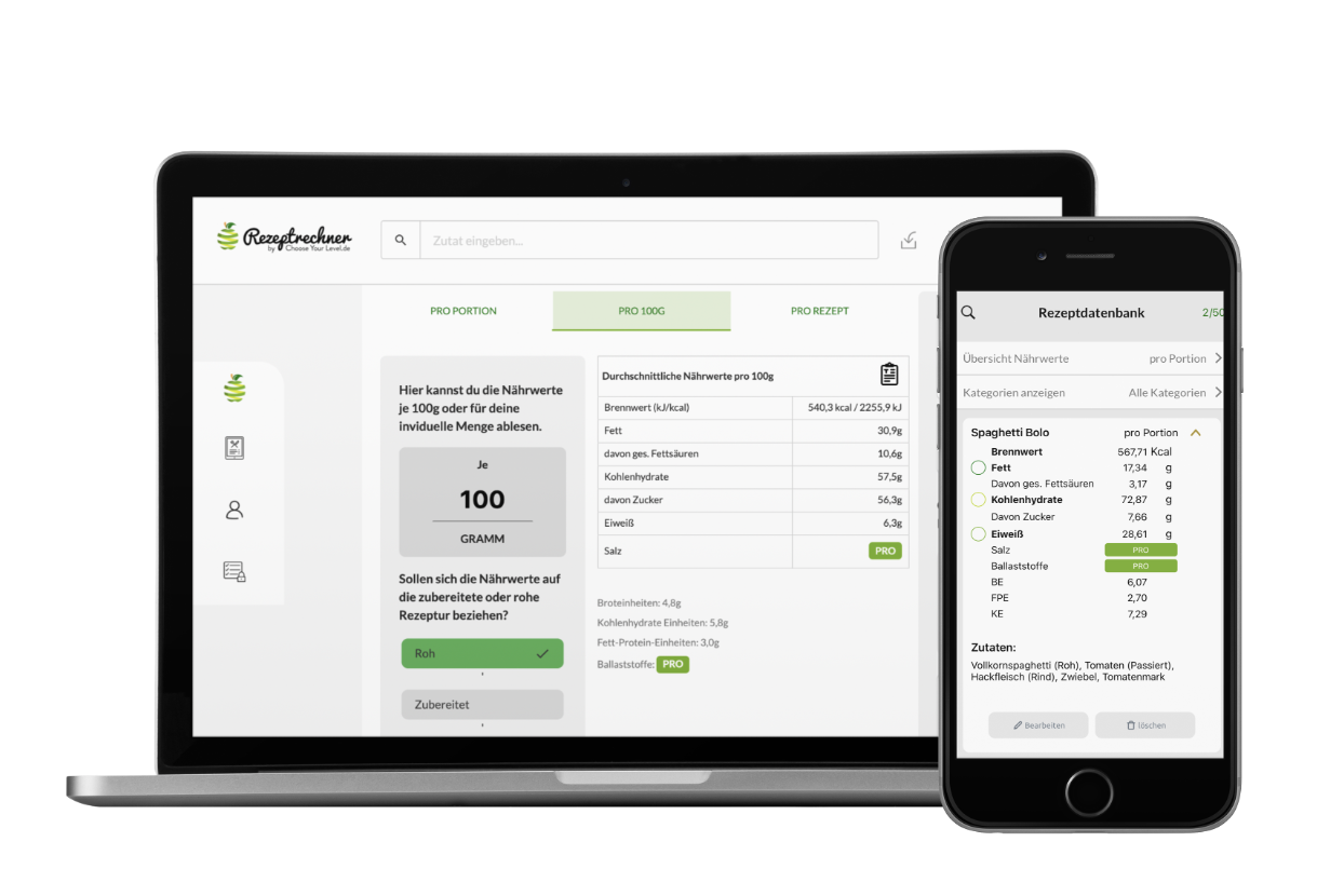 Broteinheiten für Diabetiker Rechner Rezeptrechner App zum Broteinheiten Berechnen bei Diabetes