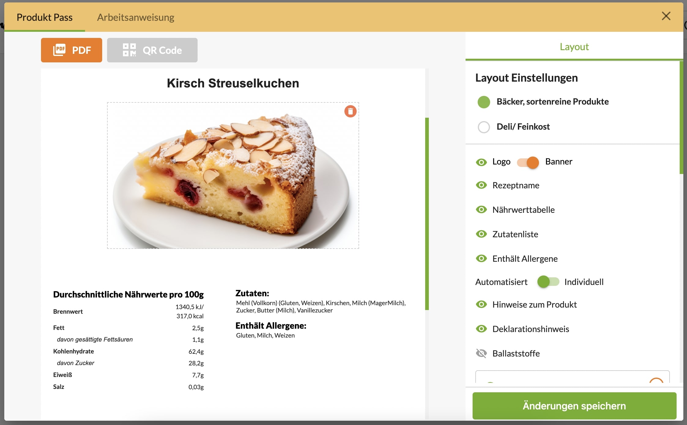 Zutatenliste Kuchenverkauf | Vorlage PDF
