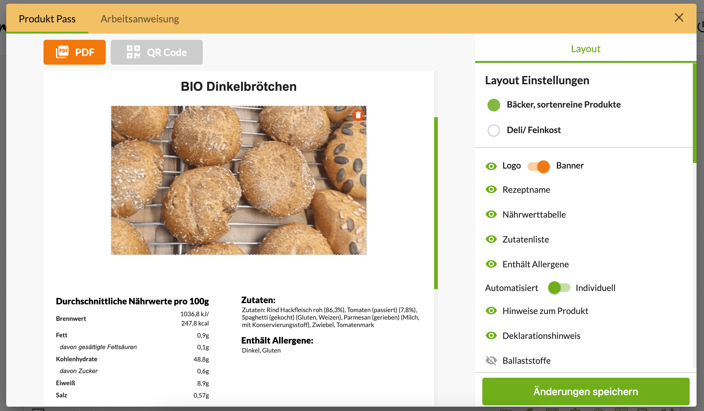 Bäckerei Software - PDF Produktpass