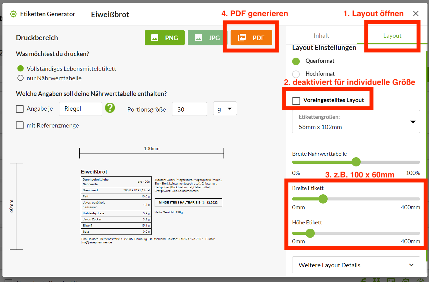 Etiketten selbst gestalten Etiketten Layout erstellen für Lebensmittel