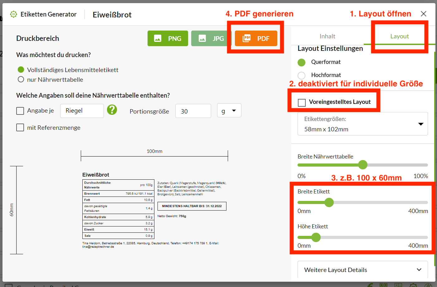 Etiketten Layout erstellen für Lebensmittel 