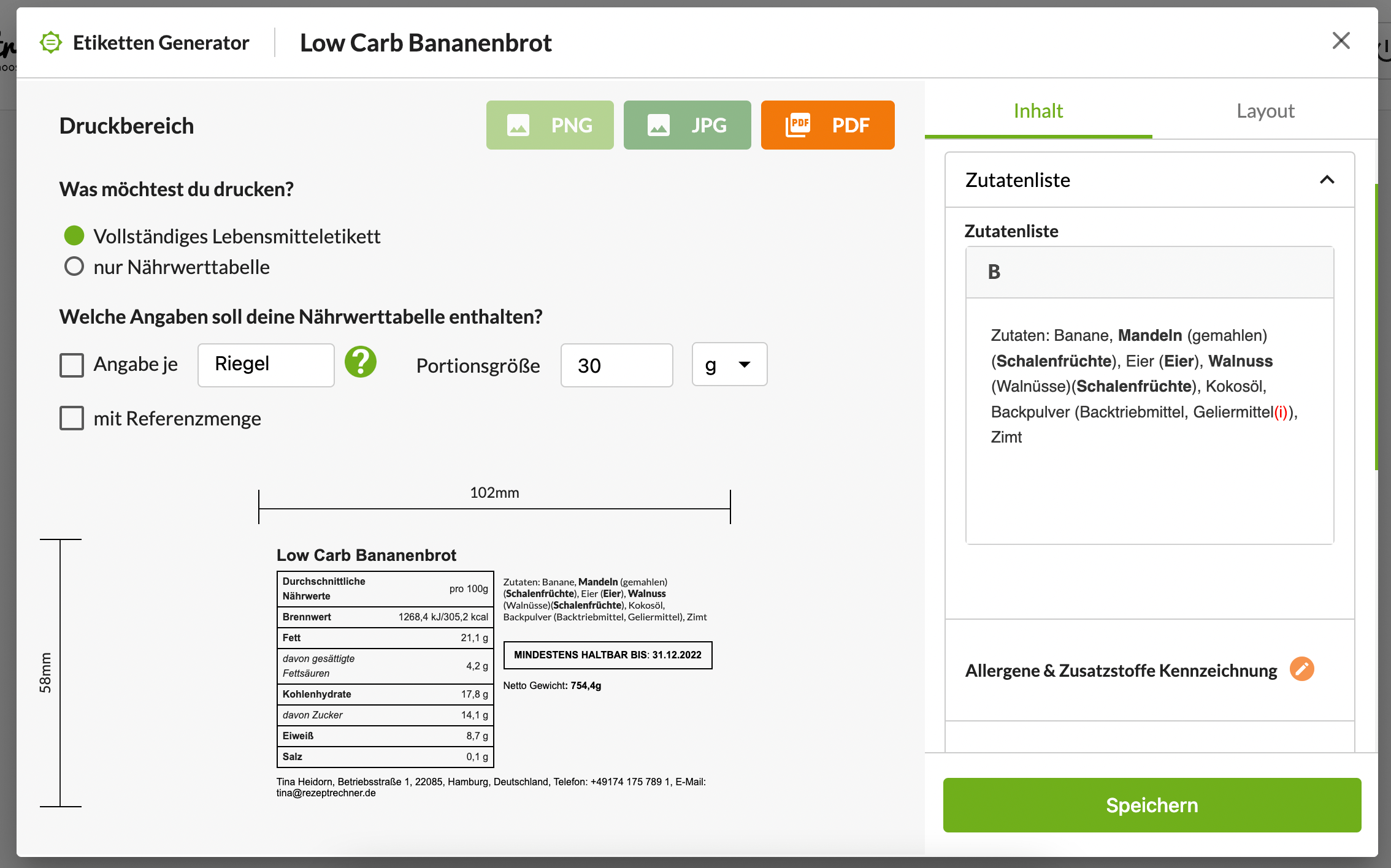 Lebensmittel Etiketten Software