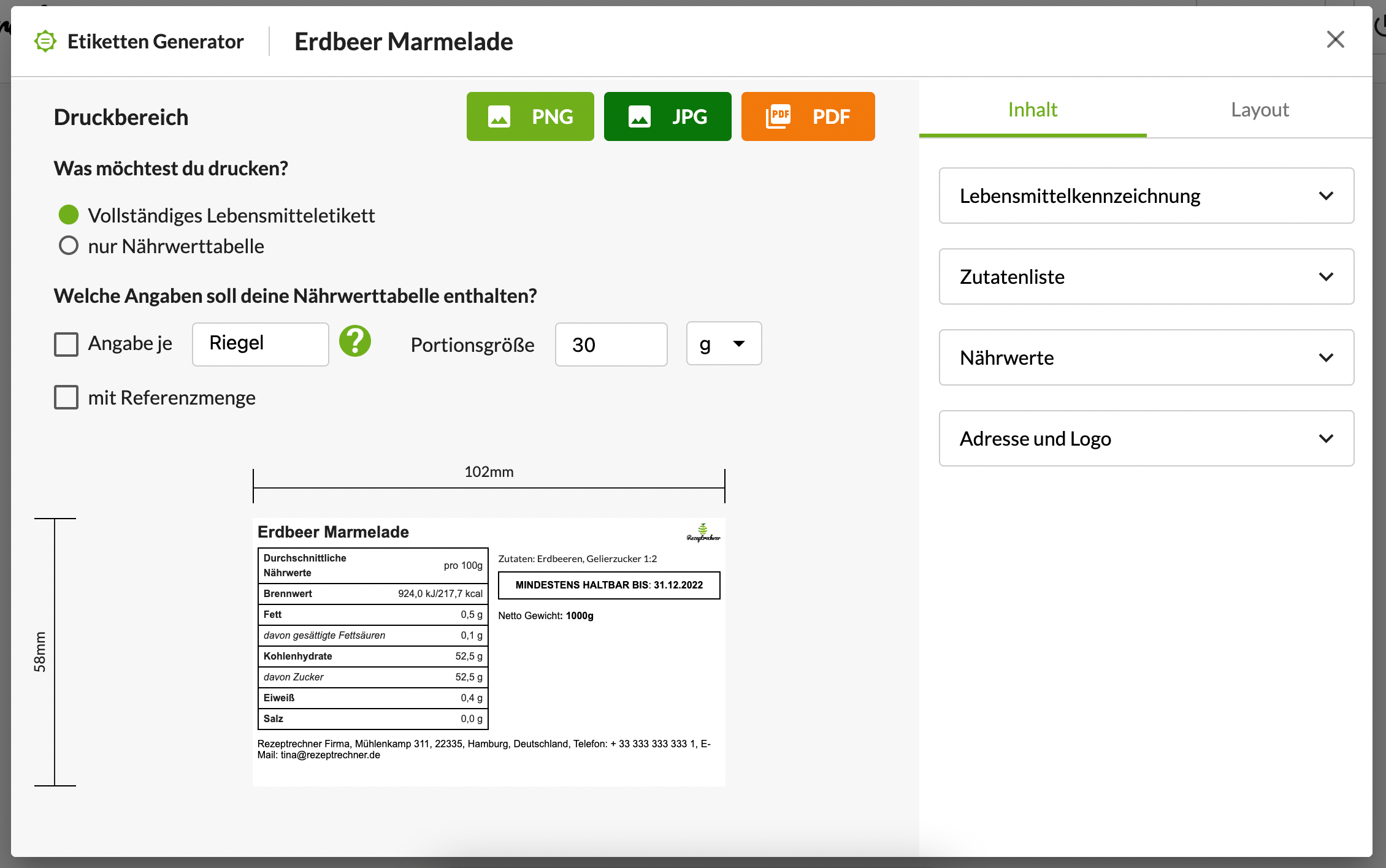 Marmeladen Etiketten drucken-Software Etiketten drucken Software