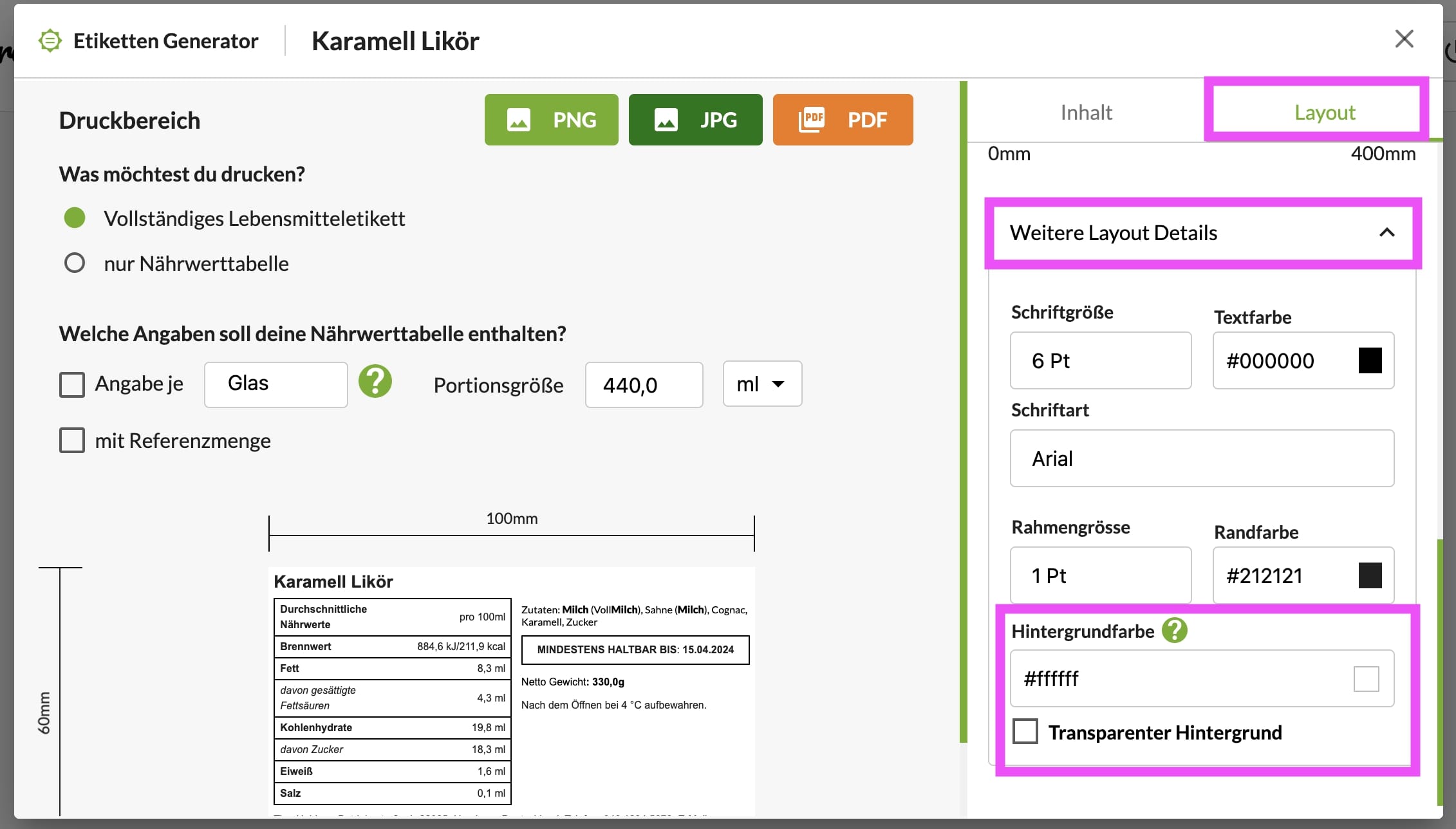 Etiketten für Likör Flaschen | Layout gestalten