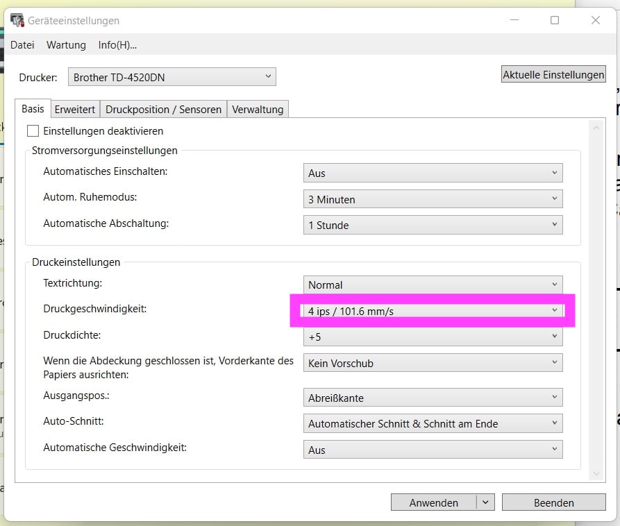 Printer Setting Tool Brother Brother Geräteeinstellungen Druckgeschwindigkeit