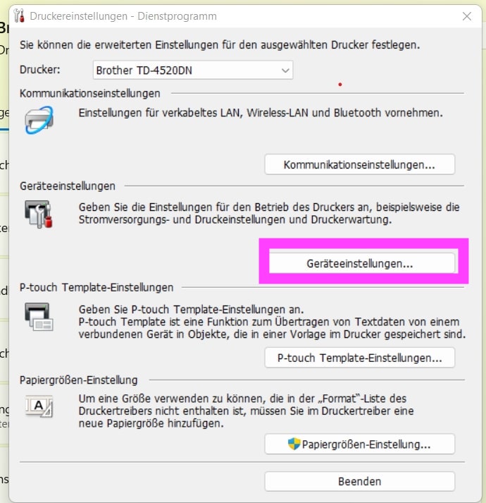 Printer Setting Tool Brother Auflösung Brother Etikettendrucker