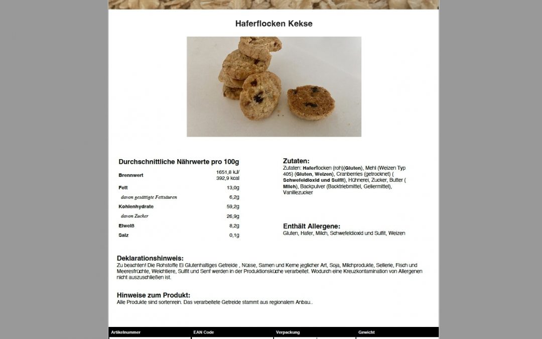 Lebensmittelkennzeichnung | PDF erstellen | Beispiel
